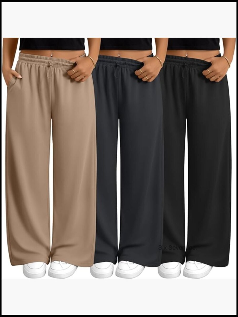 Plus Size Wide Leg Sweatpants with Pockets 3 Pack